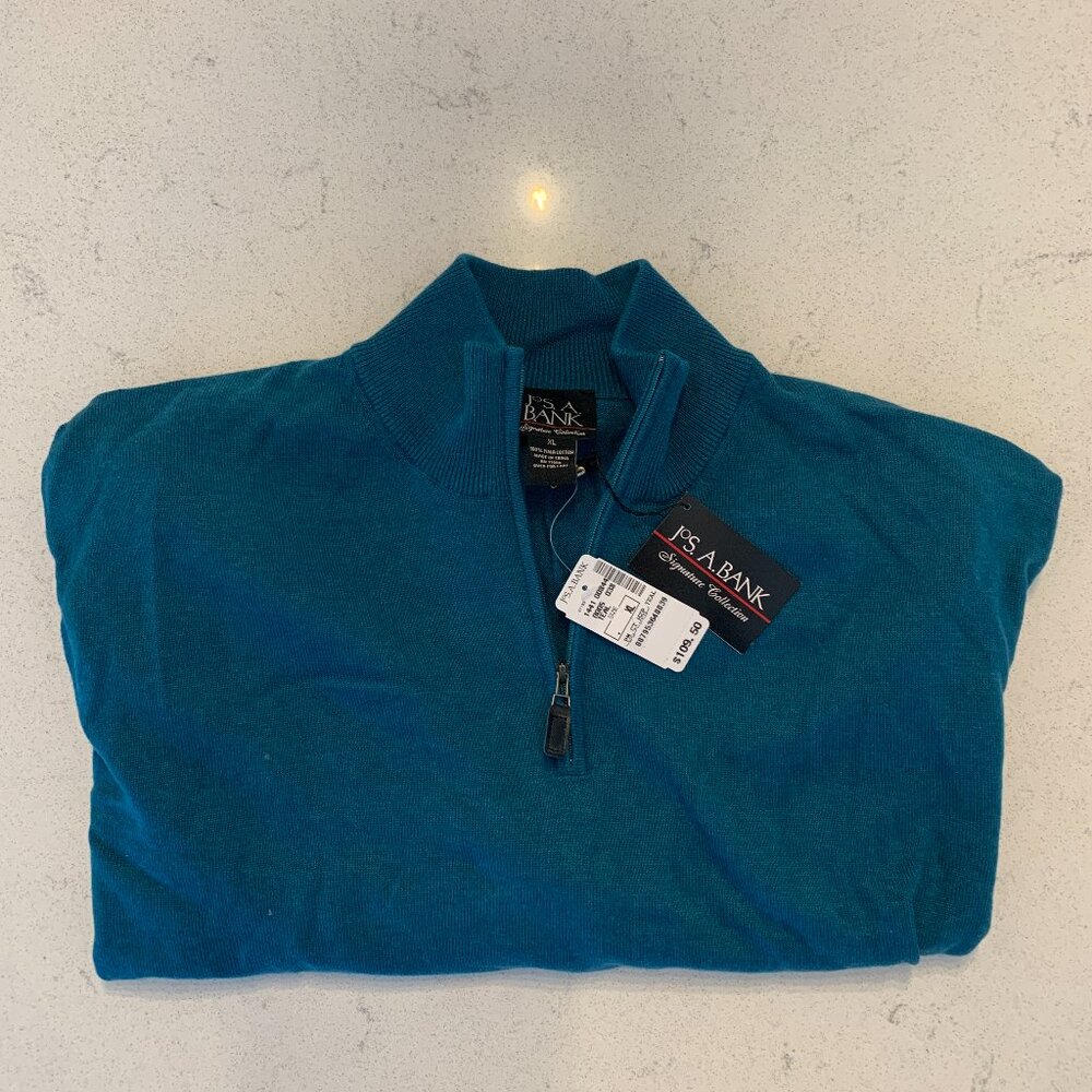 JOS. A. BANK Men's Pima Cotton Quarter-Zip Sweater XL | NWT | Teal